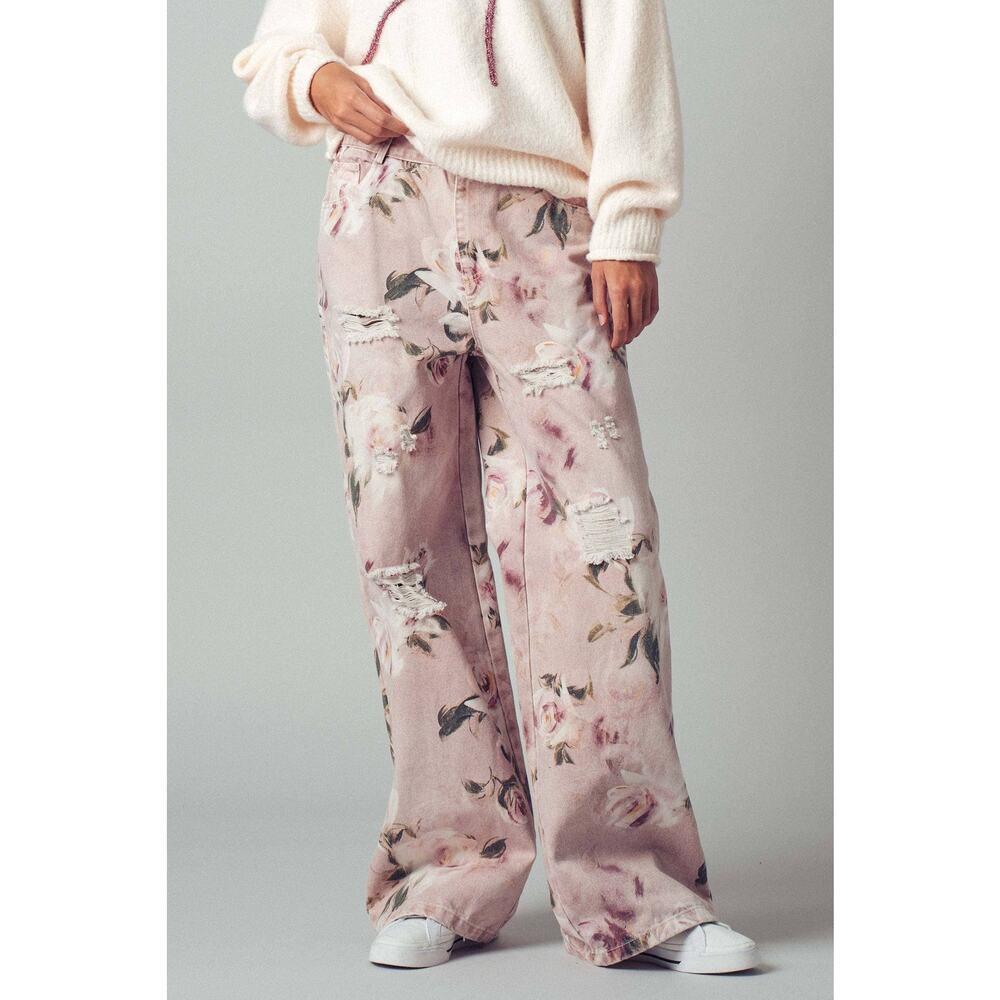 Urban Daizy Romantic Rose Print High-Rise Denim Pants - Picture 5 of 10
